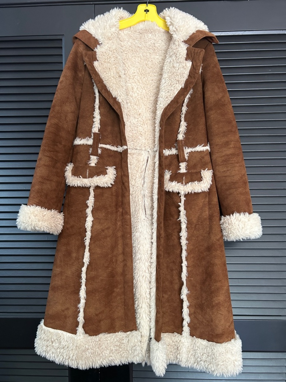 Vintage Y2K Bebe Penny Lane Women’s Brown Shearling Trench Coat, Size Small